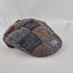 Patrick Francis Ireland Patchwork Flat Cap Small Brown Gray Wool Blend Tweed Hat